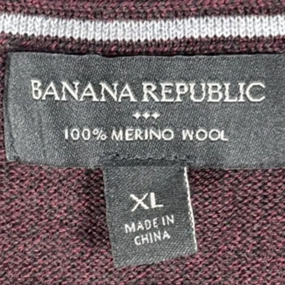 Banana Republic Mens Size XL Merino Wool Long Sleeve‎ V Neck Sweater Grey Preppy